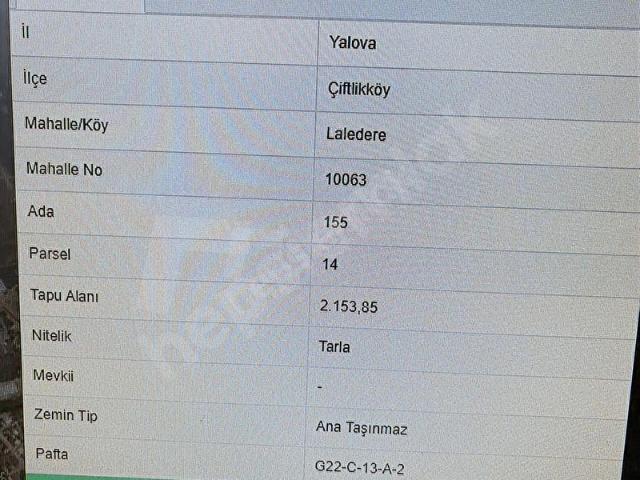 Çiftlikköy, Yalova içerisinde satılık Arsa