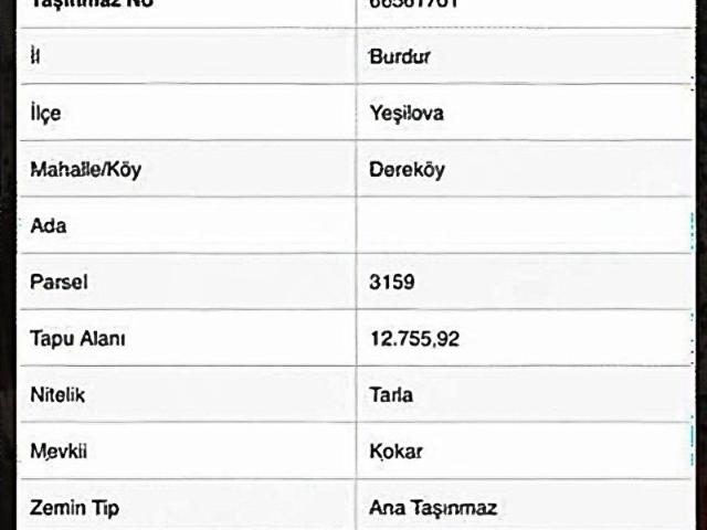 Dereköy, Yeşilova içerisinde satılık Arsa